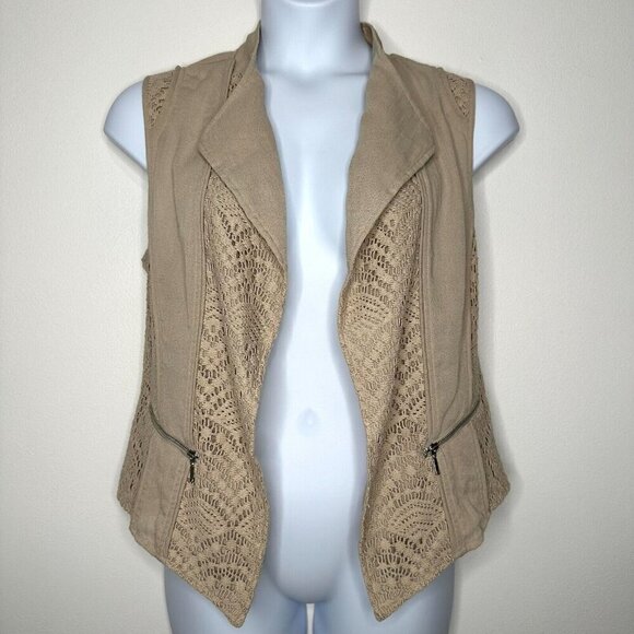 Chicos Crochet Vest Size L Lace Open Front - Picture 2 of 12